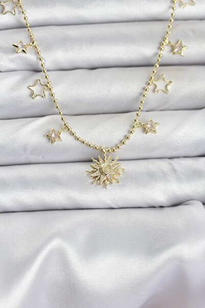 Inure Jewelry قلادة نسائية من النحاس بلون ذهبي على شكل الشمس