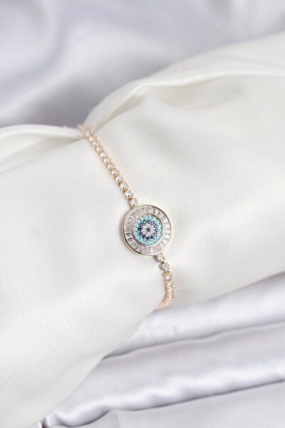 Inure Jewelry سوار مائي ذهبي اللون مزين بحجر الزركون على شكل عين الحسد