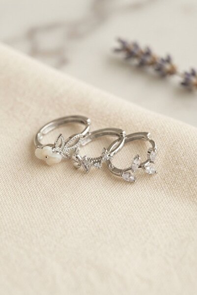 Inure Jewelry Set of 3 Flower Model Silver Color Women's Earrings