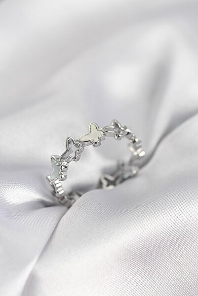 Inure Jewelry خاتم نسائي من النحاس على شكل فراشة باللون الفضي