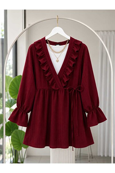 MODA VEDAT Collar Frilly Side Rope Tie Kimono -5066