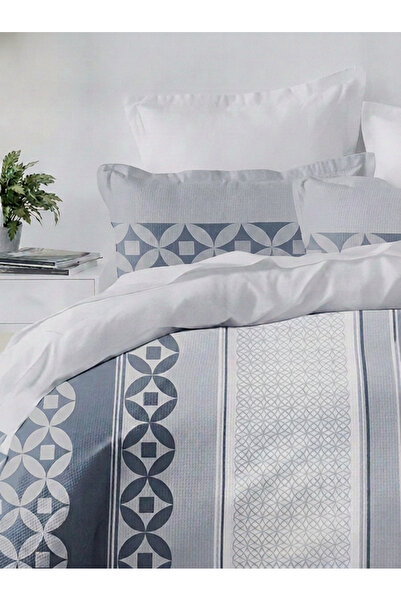 MILANO COLLECTION Set Lenjerie Pat Dublu 100% Bumbac Gri-Albastrui 51209 C10 ...