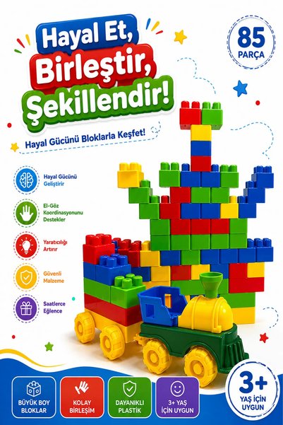 Joo Toys 85 Piece Building Block Set – Educational and Fun Multi-Block Toy - Double the Play Fun with the Train!