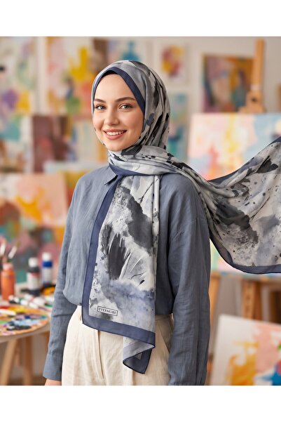 EVERMORE Fresh Shawl - Marbling Pattern - Em061-17 - Black, Blue