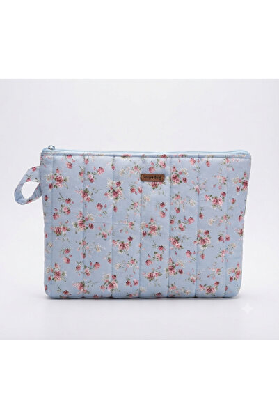 Elisss Design Mavi Çiçek Desenli Macbook Ipad Tablet Laptop Taşıma Çantası Dü...