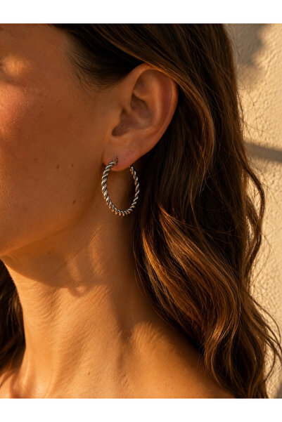 Owentis Steel Silver Twisted Hoop Earrings 4cm Diameter - Non-darkening-