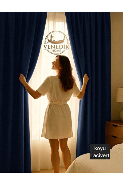venedik home Lacivert Termal Blackout Işık Geçirmez Fon Perde Brillant Karatm...