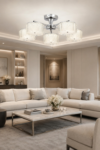 Coral 5-Piece Modern Living Room Kitchen Bedroom Chandelier with 3 Colors Light Feature and Led