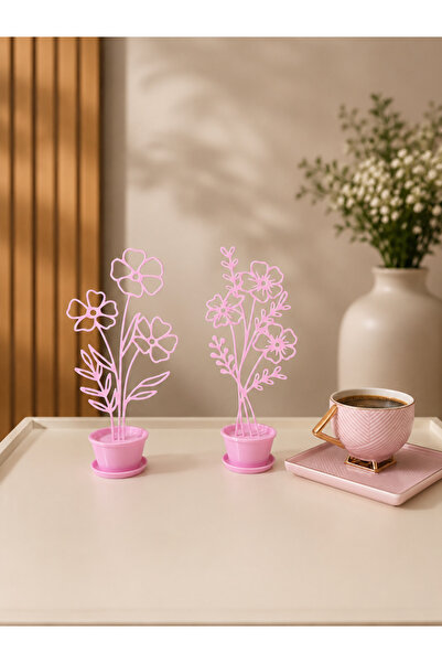 TRİMENT3D Minimalist Line Art Çiçek Saksı Dekoru 2’Li Set