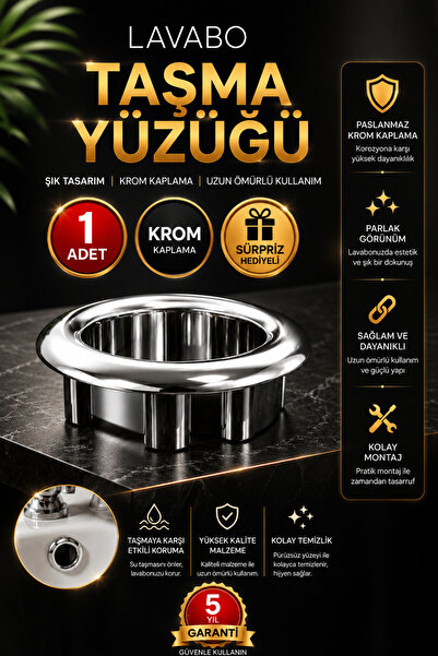 By mag Lavabo Taşma Yüzüğü Krom Kaplama Her Lavaboyla Uyumlu