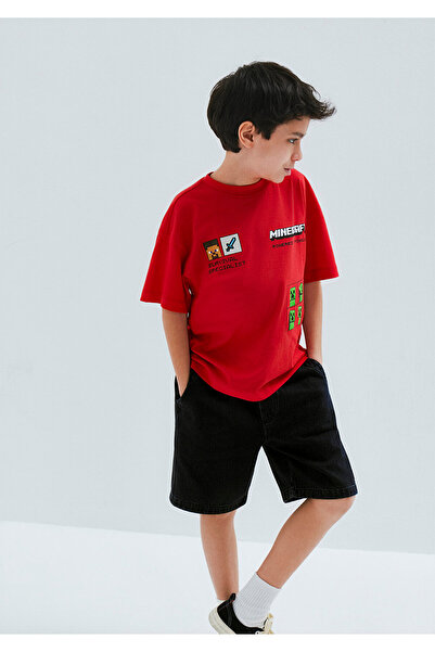 Mavi MINECRAFT BASKILI TSHIRT Koyu Kırmızı