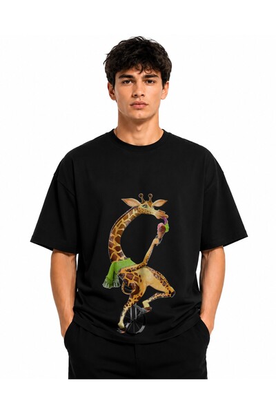 Inscriptie Tricou Unisex Bumbac Premium Casual " Girafa pe monociclu "