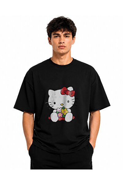 Inscriptie t-shirt Unisex Premium Cotton Casual "Hello Kitty on the bench"