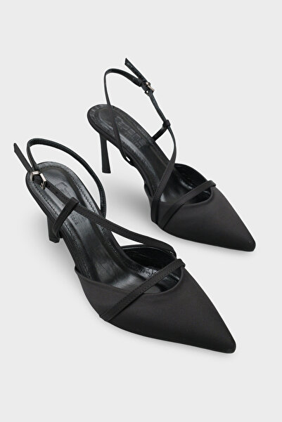 Capone Outfitters Jodee Genuine Leather Lined Pointed Toe Mid-Heel Satin Open...