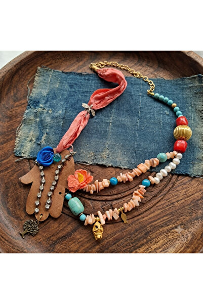azra takı tasarım Handmade Authentic Orange ,Blue and Colorful Natural Stone ...
