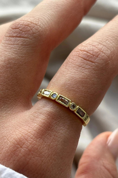 Leo'Stone Sequence Round and Rectangular Stone Row Arrangement Adjustable Wom...