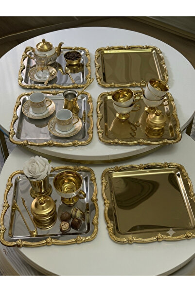 Elzemm store PASLANMAZ ÇELİK GOLD VE GÜMÜŞ KARE KENARI PLASTİK ÇERÇEVELİ SUNU...