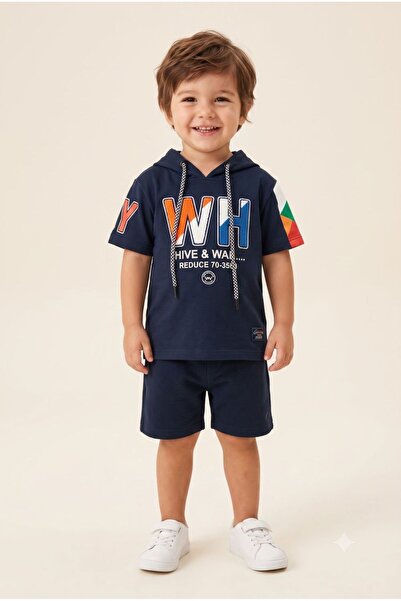 iza Boys T-Shirt with a T-Shirt hoodie in Navy Blue