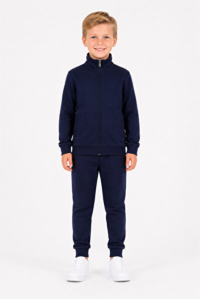Marco Ferry Boy's Cotton Stand Collar Tracksuit Set 26104 - Navy Blue