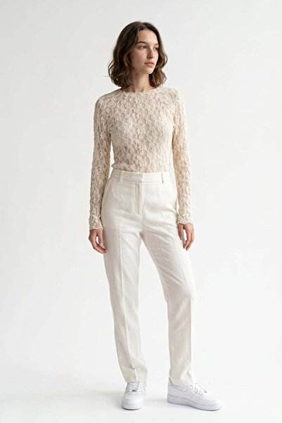 HAKKE Crew Neck Lace Transparent Blouse