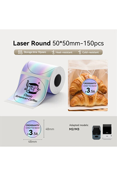 Choice1 50 Round NIIMBOT M2 M3 Laser Silver Heat Thermal Transfer Label Hardw...