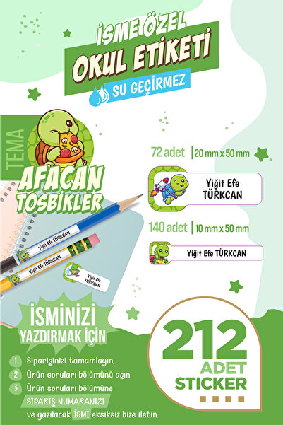 colortouch 212 ADET Afacan Tosbikler Temalı Okul Etiketi Sticker Kalem Etiket...