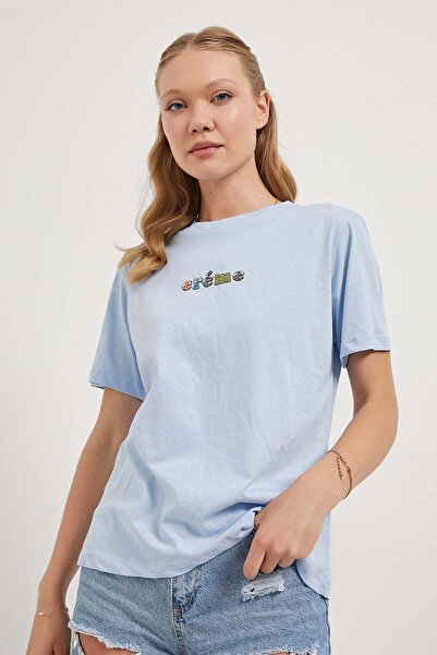 Arma Life Tricou albastru de vară cu mânecă scurtă brodat cu margele