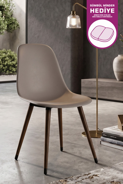 VİLİNZE Eames Kestane Ahşap Ayak Plastik Gri Sandalye