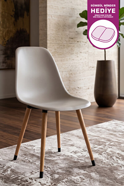 VİLİNZE Eames Naturel Ahşap Ayak Plastik Gri Sandalye