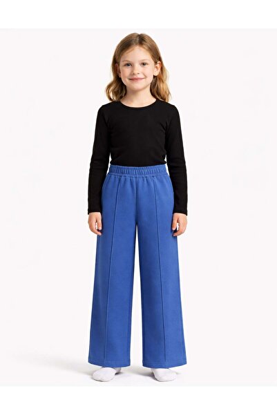 OrganicKid Basic Kız Çocuk Mavi Bol Paça Pantolon