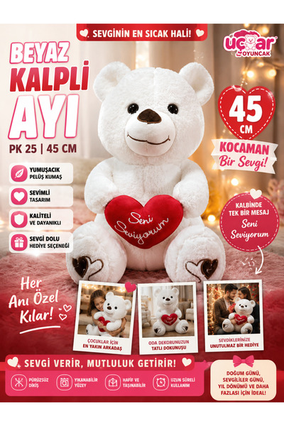 Uçar Oyuncak Pk 25 45 cm White Hearted Bear Ucr-004