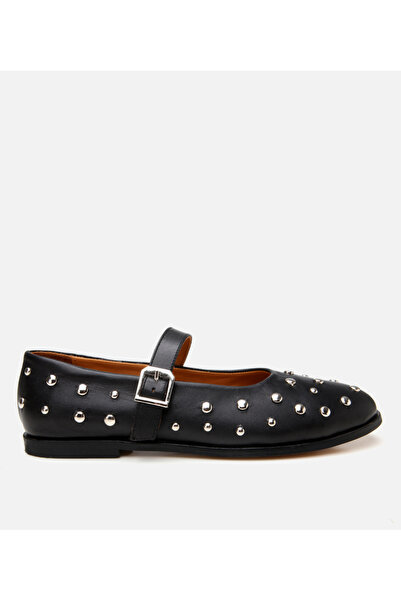 Hotiç Women's Leather Black Stone Ballerinas