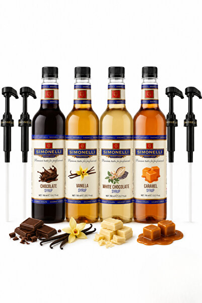 Simonelli Kahve ve Kokteyl Şurubu 700 ml 4'lü Set Karamel+Vanilya+Çikolata+Be...