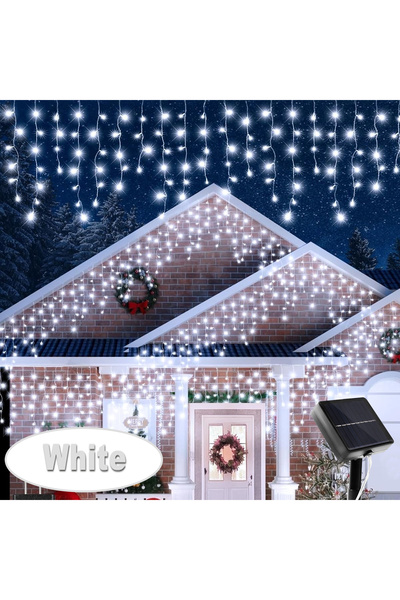 Choice 7M 162Leds White Solar Outdoor Icicle Lights 96/162 Leds Christmas Dec...
