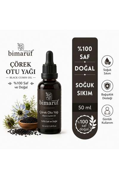 Bimaruf Çörek Otu Yağı ( Black Cumin Oil ) %100 Doğal ve Saf Soğuk Sıkım Çöre...