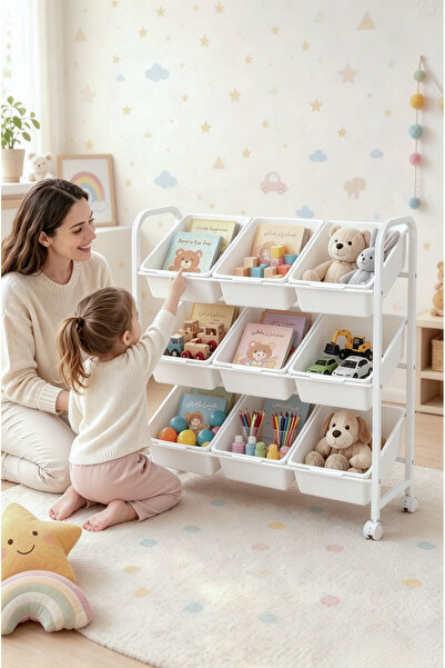 DONGXING منظم تخزين ألعاب الأطفال بعجلات متحركة، رف ألعاب متعدد المستويات ومن...