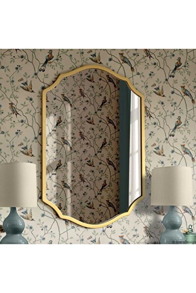 MKS Design Asimetrik Duvar Aynası / Gold Çerçeveli Düzensiz Dekor Ayna / Bany...