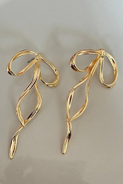 AURRARİ Kadın Gold Uzun Fiyonk Küpe