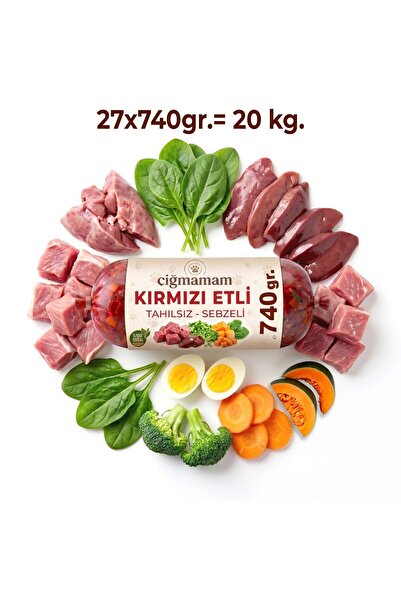 Çiğmamam Barf Kırmızı Etli Tahılsız Sebzeli Barf Köpek Maması 20 Kg - 740 g x 27