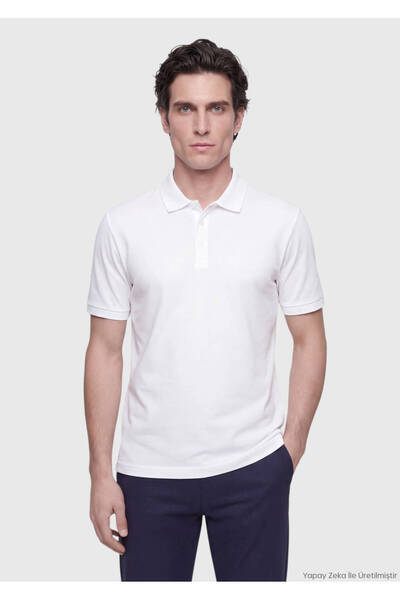 Ramsey White Plain Polo Neck 100% Cotton T-Shirt