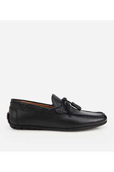 Hotiç Erkek Deri Siyah Püskül Dikiş Detaylı Klasik Loafer