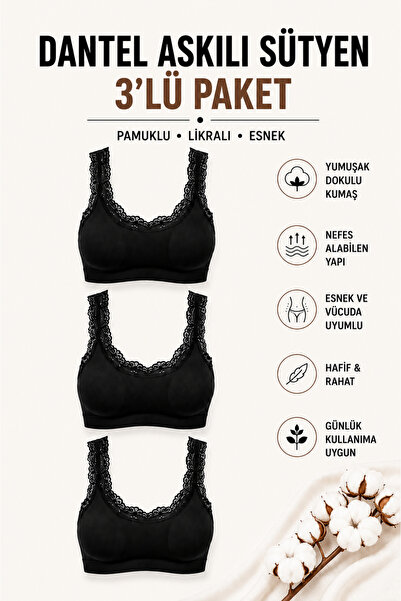 Mudcosıo Women's Lace Cotton Padded Bra 3-Pack Soft Textured Stretchable