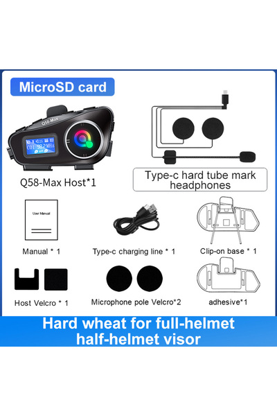 choice2 Q58 Max Hard 1PCS Q58 Max Motorcycle Intercom Headset Helmet Waterpro...