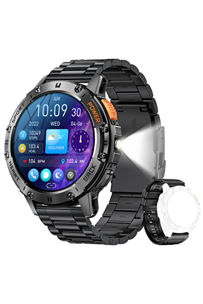 Choice steel black For Android ios New AMOLED Smart Watch Men with Flashlight...