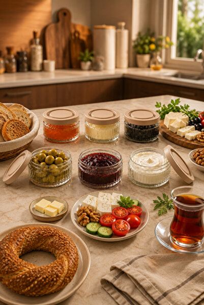 EVORRA LİVİNG 6-Piece Glass Breakfast Set 140 Cc |   Cappuccino Lidded Airtig...