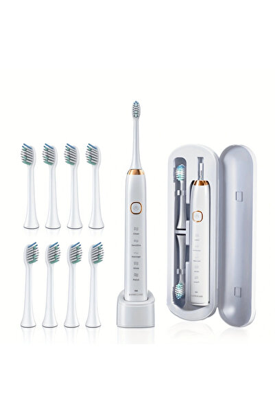 Choice WHITE Sonic Electric Toothbrush Adults 8 Brush Heads 5 Modes USB Recha...