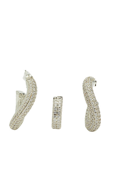 Network Silver Cuff Detaylı Kadın Halka Küpe