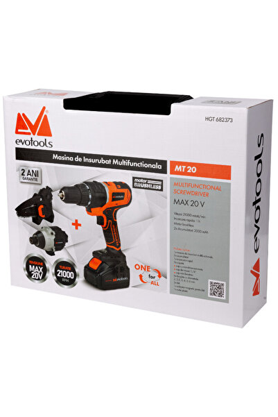 Evotools Șurubelniță multifuncțională fără perii MT20 cu 3 capete, 2 baterii ...