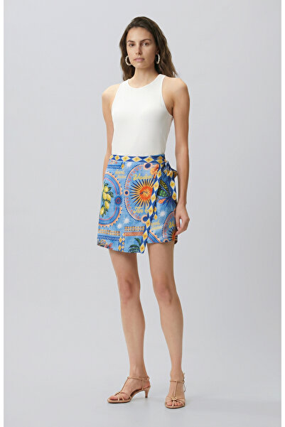 Network Colorblocked Desenli Kruvaze Mini Etek