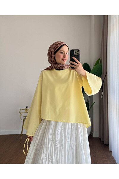 Trend Paris Tensel Asimetrik Kesim Bağcıklı Bluz Sarı